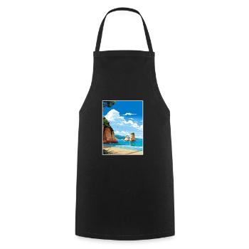 Cathedral Cove Neuseeland Vintage Reiseposter - Kochschürze - Schwarz - Vorne - AI Model Male 185 dark (185cm)