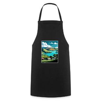 Akaroa Neuseeland Vintage Reiseposter Souvenir - Kochschürze - Schwarz - Vorne - AI Model Male 185 dark (185cm)