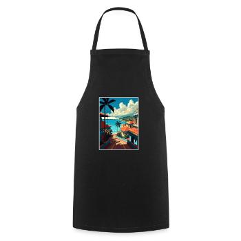 Puerto Plata Caraïbes Vintage voyage affiche WPA - Tablier de cuisine - noir - Devant - AI Model Male 185 dark (185cm)