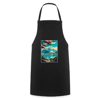 Nature montagnes Vintage voyage affiche WPA Art - Tablier de cuisine - noir - Devant - AI Model Male 185 dark (185cm)