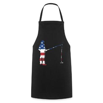 Fisher Us Flag Pêche - Tablier de cuisine - noir - Devant - AI Model Male 185 dark (185cm)