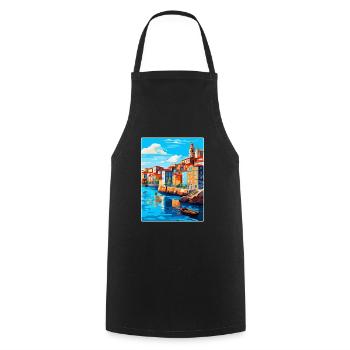 Porto Portugal Vintage Reiseplakat Souvenir WPA - Kochschürze - Schwarz - Vorne - AI Model Male 185 dark (185cm)