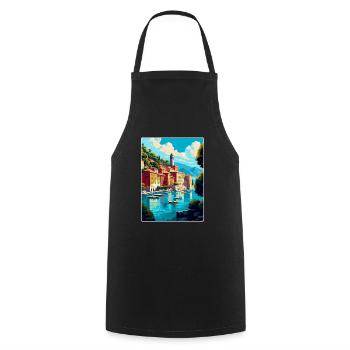 Portofino Italy Vintage Travel Poster Souvenir WPA - Cooking Apron - black - Front - AI Model Male 185 dark (185cm)