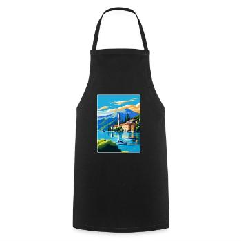 Comer See Italien Vintage Reiseplakat Souvenir WPA - Kochschürze - Schwarz - Vorne - AI Model Male 185 dark (185cm)