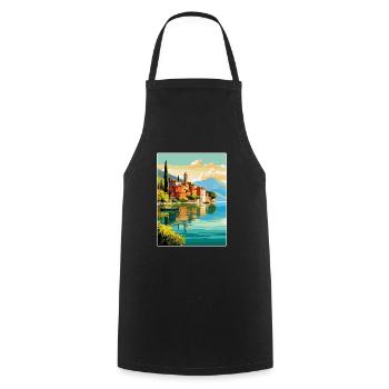 Comer See Italien Vintage Reiseplakat Souvenir WPA - Kochschürze - Schwarz - Vorne - AI Model Male 185 dark (185cm)