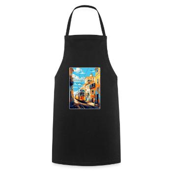 Lissabon Portugal Vintage Reiseplakat Souvenir WPA - Kochschürze - Schwarz - Vorne - AI Model Male 185 dark (185cm)
