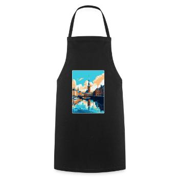 Hamburg Deutschland Vintage Reiseplakat Souvenir WPA - Kochschürze - Schwarz - Vorne - AI Model Male 185 dark (185cm)