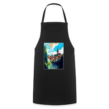 Fribourg Schweiz Vintage Reiseposter WPA Art - Kochschürze - Schwarz - Vorne - AI Model Male 185 dark (185cm)