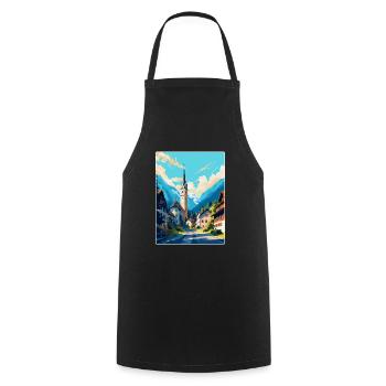 Oberammergau Allemagne Affiche de voyage vintage WPA Art - Tablier de cuisine - noir - Devant - AI Model Male 185 dark (185cm)