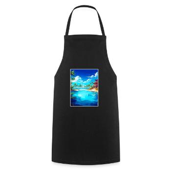 Cancun Vintage Reiseplakat Souvenir Illustration - Kochschürze - Schwarz - Vorne - AI Model Male 185 dark (185cm)