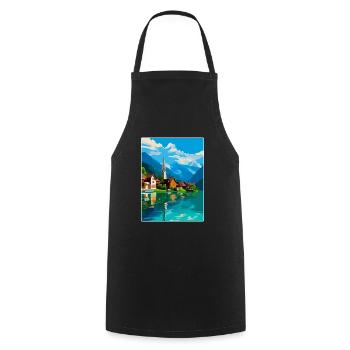 Hallstatt Autriche Poster de voyage vintage souvenir - Tablier de cuisine - noir - Devant - AI Model Male 185 dark (185cm)