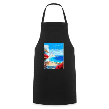 Mykonos Griechenland Vintage Reiseplakat Souvenir WPA - Kochschürze - Schwarz - Vorne - AI Model Male 185 dark (185cm)
