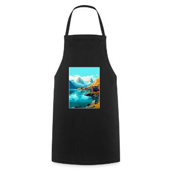 Lofoten Norwegen Vintage Reiseposter WPA - Kochschürze - Schwarz - Vorne - AI Model Male 185 dark (185cm)