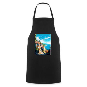 Ston Kroatien Vintage Reiseposter WPA Souvenir - Kochschürze - Schwarz - Vorne - AI Model Male 185 dark (185cm)