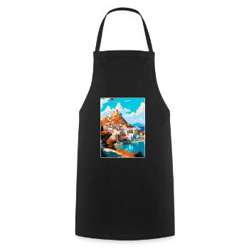 Patmos Grèce Affiche de voyage vintage WPA Souvenir - Tablier de cuisine - noir - Devant - AI Model Male 185 dark (185cm)