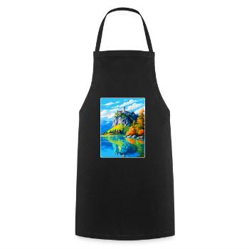 Château de Bled, Slovénie, Affiche de voyage vintage, WPA, Art - Tablier de cuisine - noir - Devant - AI Model Male 185 dark (185cm)