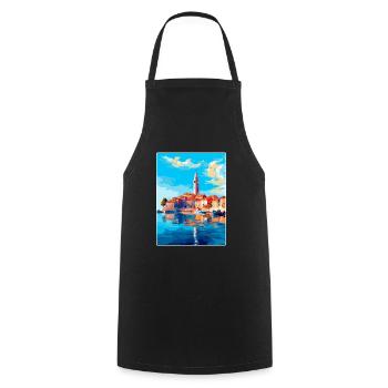 Vodice Kroatien Vintage Reiseplakat Souvenir WPA - Kochschürze - Schwarz - Vorne - AI Model Male 185 dark (185cm)