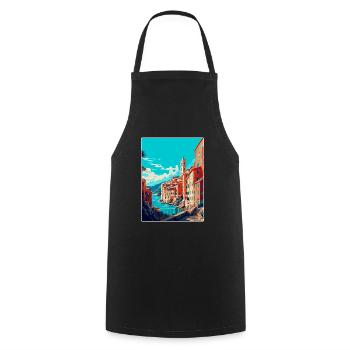 Gênes Italie Affiche de voyage vintage WPA Art Souvenir - Tablier de cuisine - noir - Devant - AI Model Male 185 dark (185cm)