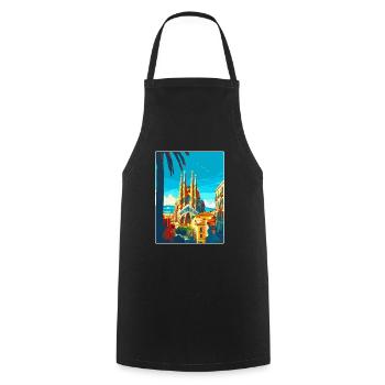 Barcelone Espagne Affiche de voyage vintage Souvenir WPA - Tablier de cuisine - noir - Devant - AI Model Male 185 dark (185cm)