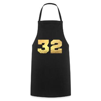 Numéro 32 paillettes doré - 32e anniversaire - Tablier de cuisine - noir - Devant - AI Model Male 185 dark (185cm)
