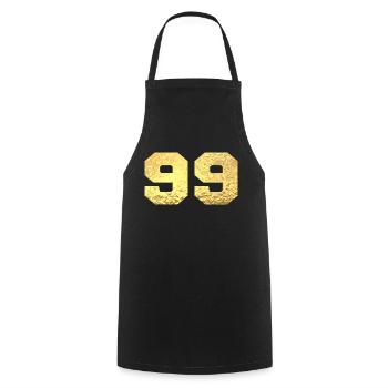 Numéro 99 paillettes doré - 99e anniversaire - Tablier de cuisine - noir - Devant - AI Model Male 185 dark (185cm)