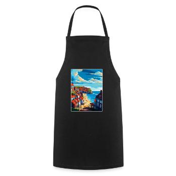 Whitby England Uk Vintage Reiseposter Souvenir - Kochschürze - Schwarz - Vorne - AI Model Male 185 dark (185cm)