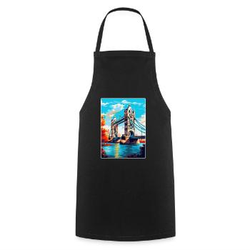 Tower Bridge England Uk Reise Poster Souvenir WPA - Kochschürze - Schwarz - Vorne - AI Model Male 185 dark (185cm)