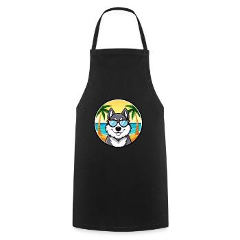 Husky Dog Drôle Dessin Animé Plage Lunettes De Soleil - Tablier de cuisine - noir - Devant - AI Model Male 185 dark (185cm)
