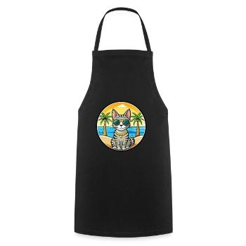 Egyptian Mau Cat Breed Cartoon Sunglasses Beach - Cooking Apron - black - Front - AI Model Male 185 dark (185cm)