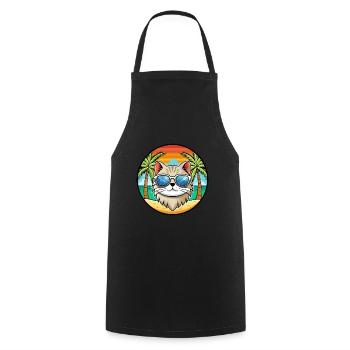 British Longhair Cat Breed Cartoon Sunglass Beach - Cooking Apron - black - Front - AI Model Male 185 dark (185cm)