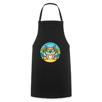 German Longhair Cat Breed Cartoon Sunglasses Beach - Cooking Apron - black - Front - AI Model Male 185 dark (185cm)