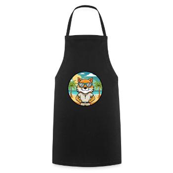 Highlander Cat Breed Cartoon Sunglasses Beach - Cooking Apron - black - Front - AI Model Male 185 dark (185cm)