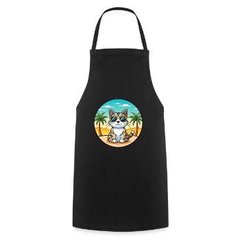 American Wirehair Cat Breed Cartoon Sunglass Beach - Cooking Apron - black - Front - AI Model Male 185 dark (185cm)