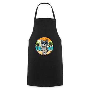 Korat Cat Breed Cartoon Sunglasses Beach - Cooking Apron - black - Front - AI Model Male 185 dark (185cm)