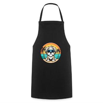 Maltese Shih Tzu Dog Breed Cartoon Sunglass Beach - Cooking Apron - black - Front - AI Model Male 185 dark (185cm)