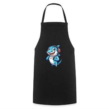 Requin Drôle Dessin Animé Personnage Casque Musique - Tablier de cuisine - noir - Devant - AI Model Male 185 dark (185cm)
