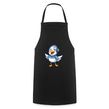Seagull Funny Cartoon Character Headphone Music - Cooking Apron - black - Front - AI Model Male 185 dark (185cm)