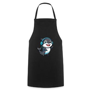 Orca Funny Cartoon Character Headphone Music - Cooking Apron - black - Front - AI Model Male 185 dark (185cm)