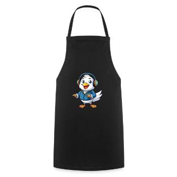 Seagull Funny Cartoon Character Headphone Music - Cooking Apron - black - Front - AI Model Male 185 dark (185cm)