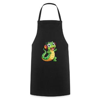 Snake Funny Cartoon Character Headphone Music - Cooking Apron - black - Front - AI Model Male 185 dark (185cm)