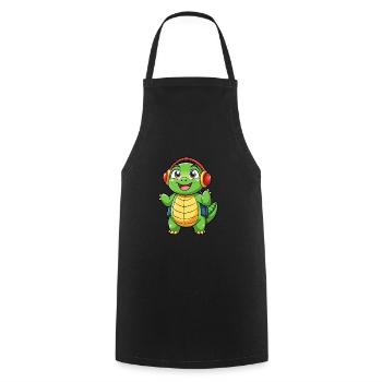Turtle Funny Cartoon Character Headphone Music - Cooking Apron - black - Front - AI Model Male 185 dark (185cm)