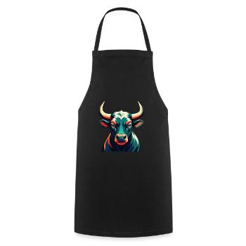 Bull Cartoon Character Colorful Pet Animal - Cooking Apron - black - Front - AI Model Male 185 dark (185cm)