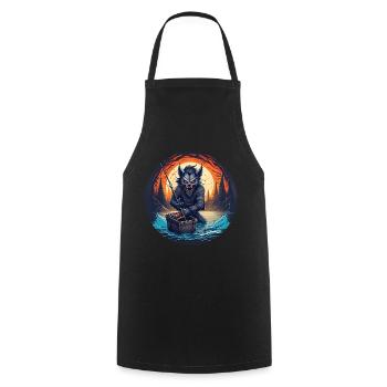 Creepy Halloween Party Costume Werewolf Fishing - Cooking Apron - black - Front - AI Model Male 185 dark (185cm)