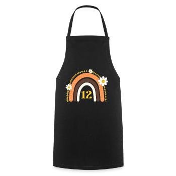 12e anniversaire rainbow jaune - Tablier de cuisine - noir - Devant - AI Model Male 185 dark (185cm)