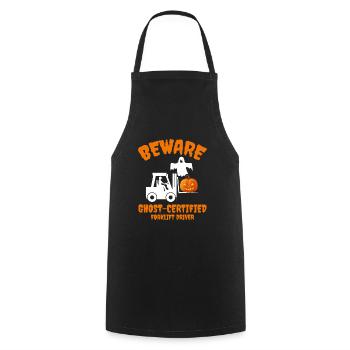 Halloween Ghost Forklift Operator Pumpkin Funny - Cooking Apron - black - Front - AI Model Male 185 dark (185cm)