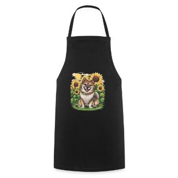 Cute Wolfspitz with sunflowers. - Cooking Apron - black - Front - AI Model Male 185 dark (185cm)