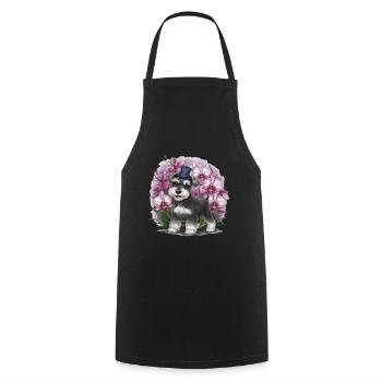 Cartoon Zwergschnauzer mit wundervollen Orchideen - Kochschürze - Schwarz - Vorne - AI Model Male 185 dark (185cm)