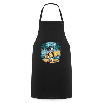 Braque allemand à poil court sur la plage avec planche de surf - Tablier de cuisine - noir - Devant - AI Model Male 185 dark (185cm)