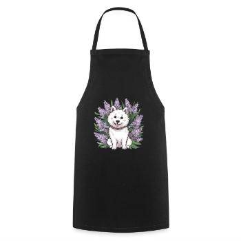 Spitz Samoyède doux avec un beau lilas - Tablier de cuisine - noir - Devant - AI Model Male 185 dark (185cm)