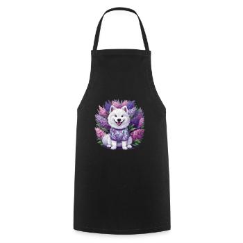 Spitz Samoyède doux avec un beau lilas - Tablier de cuisine - noir - Devant - AI Model Male 185 dark (185cm)